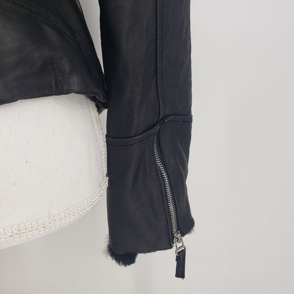 Gerard Darel Leather & Fur Trim Jacket in Black - Picture 10 of 11